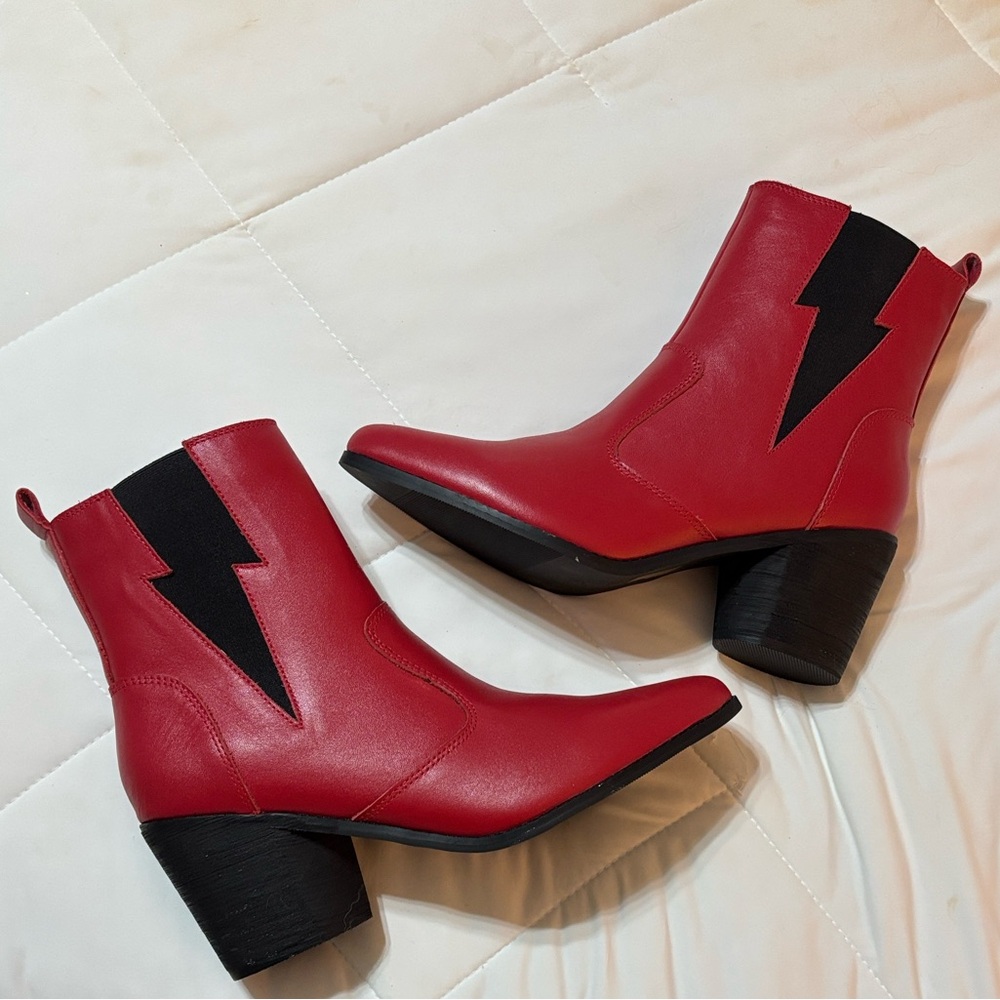 Stylish Red Ankle Boots with Black Detail